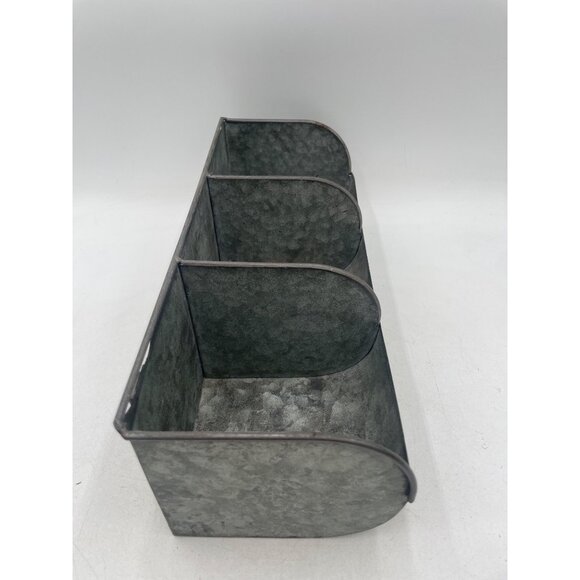 Galvanized Metal 3-Compartment Organizer For Storage Display Or Rustic Decor - Picture 3 of 7
